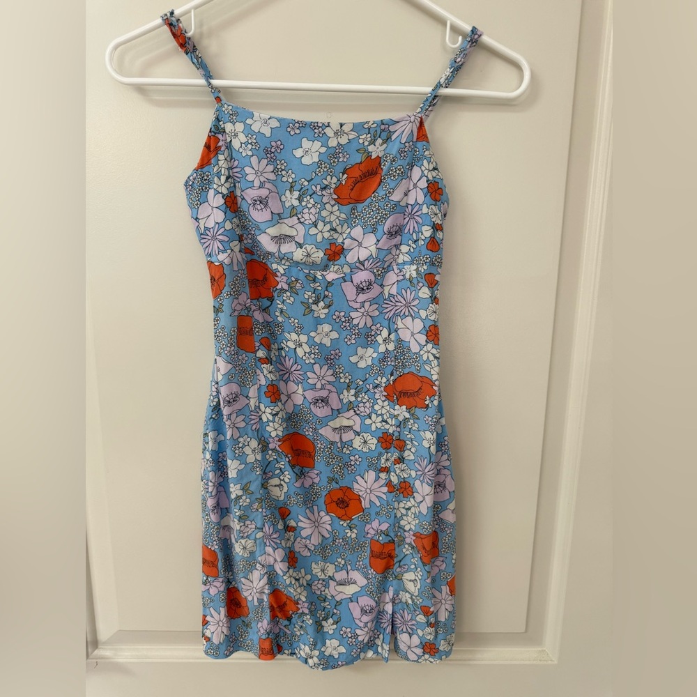 Floral Blue and Orange Girls Dress